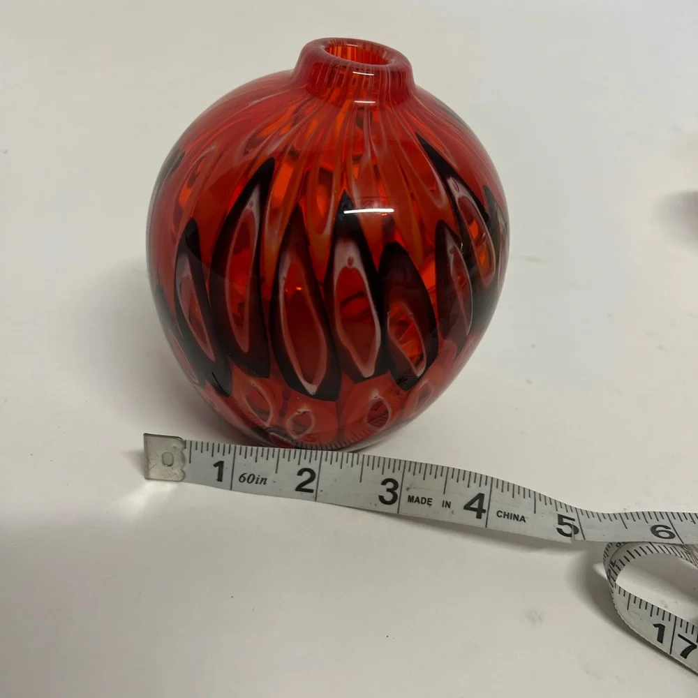Crate & Barrel Art Glass Koda Mini Multi Colored Bud Vase Circular Shape Red 5